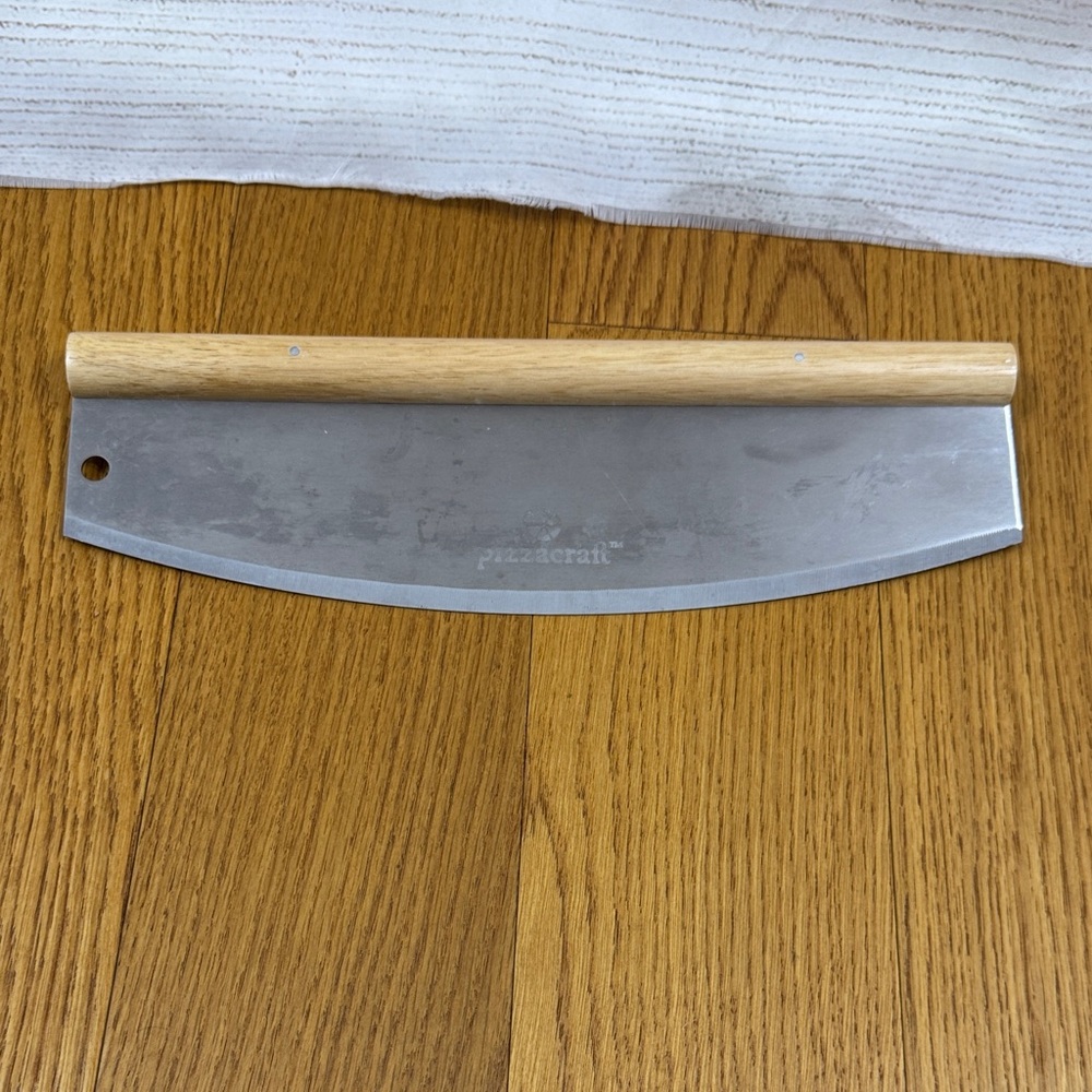 Pizzacraft Rocking Pizza Cutter Stainless Steel Blade Acacia Wood Handle